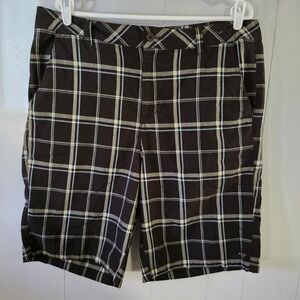 O'Neill Plaid Shorts Mens 36 Brown Cream Blue Flat Front Casual RN85773